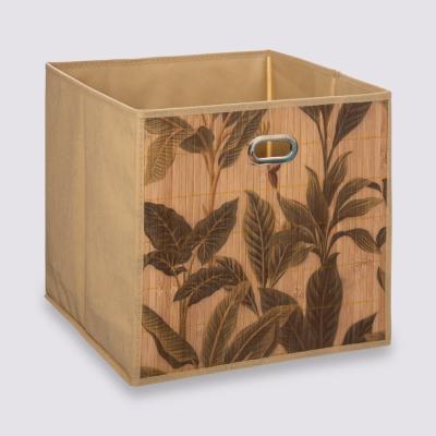 Panier de Rangement en Bambou avec Imprimé Feuilles Végétales Vertes – 31 x 31 cm