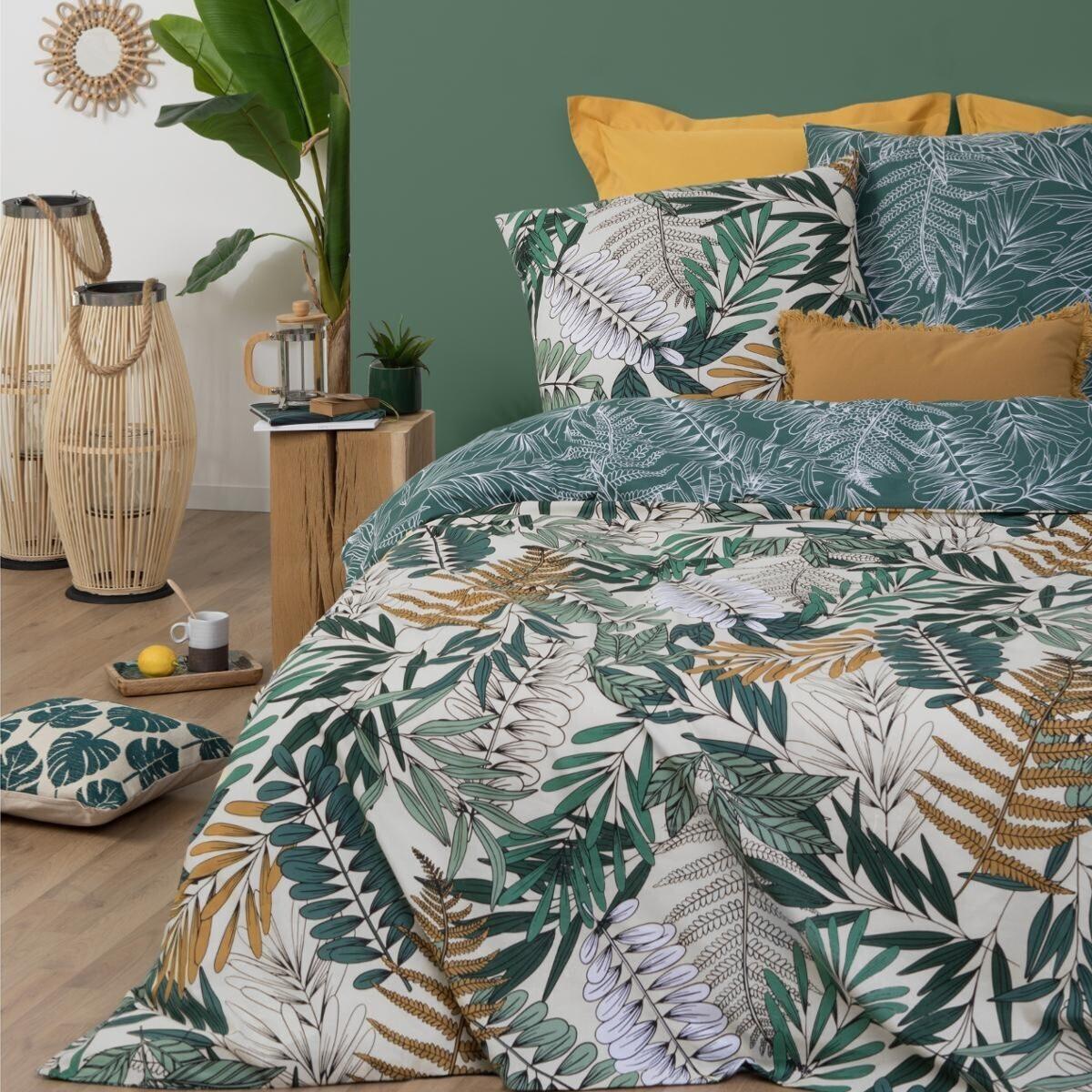 Parure de lit au style tropical coton vert olive 240x220 cm