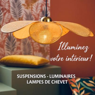 🌸 Suspension Fleur Bohme en Cannage Naturel