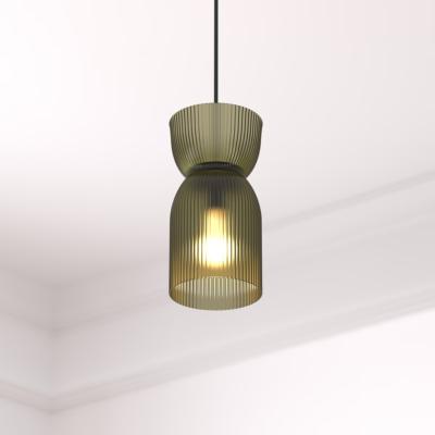 Suspension Verte en Verre Strié Ancel Ø 14 cm 