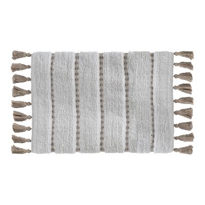 Tapis Salle de Bain Blanc Taupe 50 x 75 cm Coton Pompons 