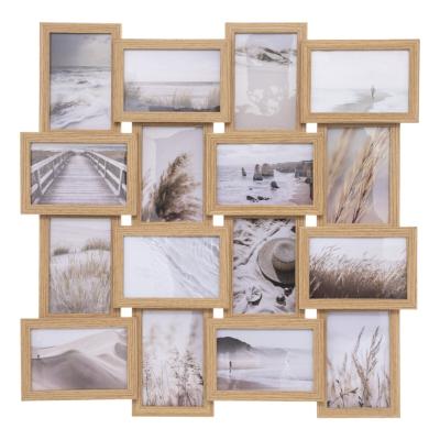  Pêle-mêle 16 Photos Bois Clair – 58 x 58 cm - Mini Cadres 10 x 15 cm 