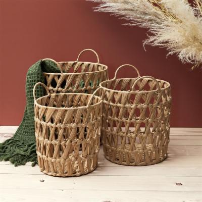 3 Paniers Ajourés Jacinthe Tressé avec Anses H.35 x Ø 29 cm