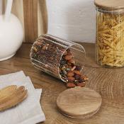 Bocal Verre Strié Transparent Couvercle Acacia 50 cl