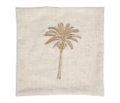 Housse de Coussin Palmier Brodé Beige Coton Texturé 40 x 40 cm 