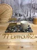 Dessous de Plat Noir/Doré + Porte-éponge + Tasse + Mot en Fil Aluminium