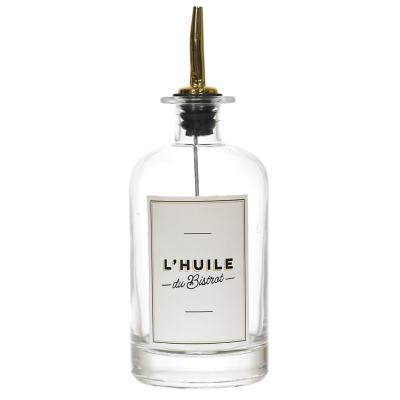 Huilier en Verre Bec Verseur Doré "L'Huile du Bistrot" - 50 cl- H.22 x Ø 8,4 cm 