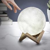 Lampe Lune Tactile avec Support en Bois Ø 15 cm Veilleuse 3D