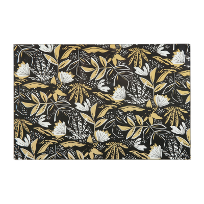 Dessous de Plat Noir, Doré, Blanc Feuille Tropical Chic Verre Trempé 30 x 20 cm 