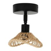 Applique Murale Corde Naturelle Ondulée 1 Spot Noir 15 x H.17 cm 