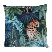 Coussin Guépard Palmier Vert Bleu Doré Exotique 40 x 40 cm 