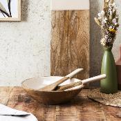 Saladier Bois de Manguier Résine Beige Ø 28 cm 
