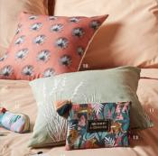 Coussin Rose Brique Fleurs Pissenlit 40 x 40 cm 