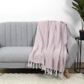 Jeté de Canapé Rose Pâle 125 x 150 cm Motifs Chevrons Jacquard Franges