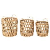 3 Paniers Ajourés Jacinthe Tressé avec Anses H.35 x Ø 29 cm