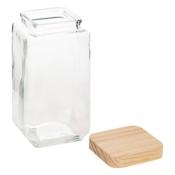 Bocal Carré Verre Couvercle Bois Pin 2 Litres 22,5 x 11 cm 