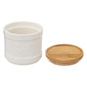 Boîte à Sel en Céramique Blanche & Bambou H.10 cm 