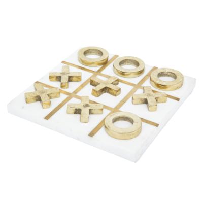 Jeu de Morpions Marbre Blanc Métal Doré 18 x 18 x 2 cm 