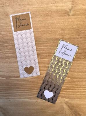 Marque-page Mamie d'Amour Papier Kraft Beige Mocha Blanc & Doré 15,5 x 5 cm   