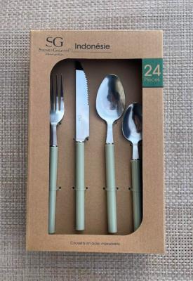 Ménagère 24 pièces Vert Sauge – Couverts Acier Inoxydable 