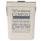 Poubelle Les Règles du Compost 5L Anse Plastique Beige Marron 