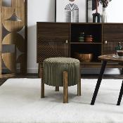 Tabouret Vert Olive Côtelé Pieds en Bois d'Acacia 35 x 35 x 35 cm