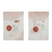 Toile Visage Femme Minimaliste Beige Nude Marron 70 x 50 cm 