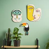Toucan Multicolore Décoration Murale Bois à Suspendre 30 cm 