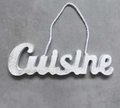 Plaque de Porte "CUISINE" Effet Patiné Gris/Blanc FAIT-MAIN