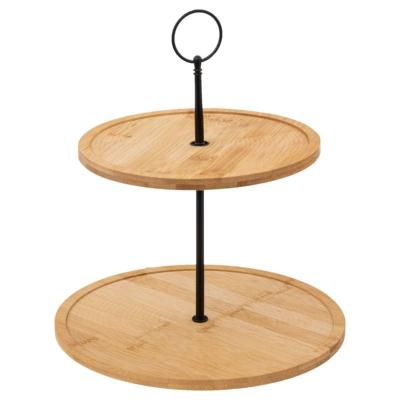 Serviteur 2 étages en Bambou Naturel & Métal Noir – Ø 25 x H.28,5 cm 