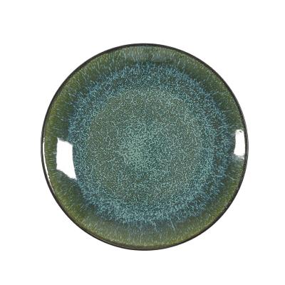 Assiette à Dessert en Céramique 19,5 cm – Design émaillé vert et bleu