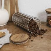 Bocal Verre Strié Transparent Couvercle Acacia 110 cl