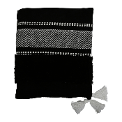 Jeté de Canapé Noir Zig-Zag Blanc avec Pompons 170 x 130 cm Coton Ethnique