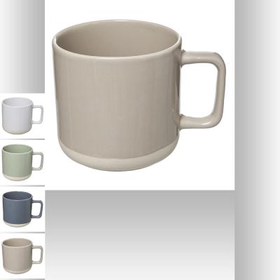 Mug Minéral Bicolore Faïence 40 cl Beige, Vert, Blanc, Bleu Gris