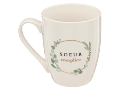 Mug Sœur Complice Beige Doré Couronne Eucalyptus 33 cl