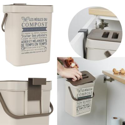 Poubelle Les Règles du Compost 5L Anse Plastique Beige Marron 