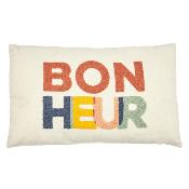 Coussin Bouclette Rectangulaire Beige Bonheur Amour Love Multi Couleurs 50 x 30 cm 
