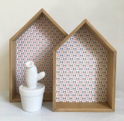 Set de 2 étagères Maison Tess Motifs Géométriques Gris/Corail