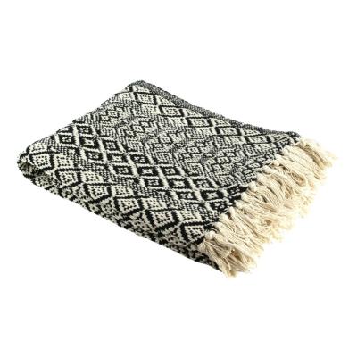 Jeté de Canapé Noir Beige Ethnique 120 x 150 cm Coton Motifs Losanges