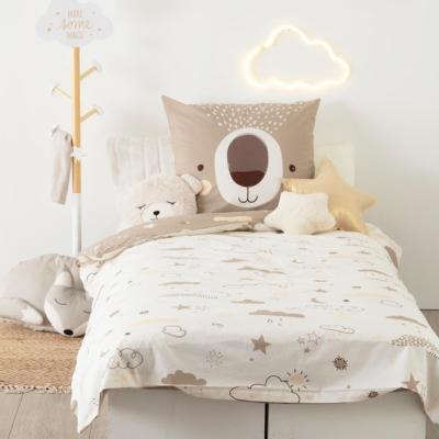 Parure de Lit Enfant Ours Beige Marron Taupe 140 x 200 cm 