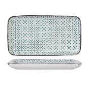 Plat Rectangulaire Vert/Blanc/Noir Motifs Croix Porcelaine 20.5 x 11 cm  