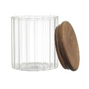 Bocal Verre Strié Transparent Couvercle Acacia 50 cl