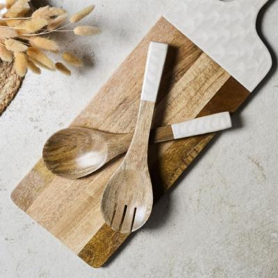 Couverts à Salade Bois de Manguier Résine Beige Nacré 30 cm