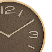 Horloge en Bois Clair & Tissu Marron Chiffres Acier Patiné Ø 30 cm
