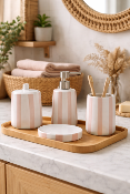 Pot de Rangement en Céramique – Rayures Rose & Blanc avec Couvercle Ø 10,2 x H. 12,8 cm