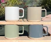 Mug Minéral Bicolore Faïence 40 cl Beige, Vert, Blanc, Bleu Gris