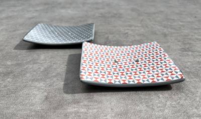Porte-Savon Gris/Blanc/Corail Motifs Géométriques Céramique TESS