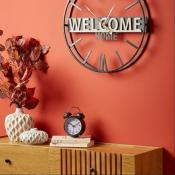 Horloge Métal Noir Welcome Home Ø 50 cm Style Industriel