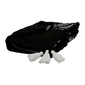 Jeté de Canapé Noir Zig-Zag Blanc avec Pompons 170 x 130 cm Coton Ethnique