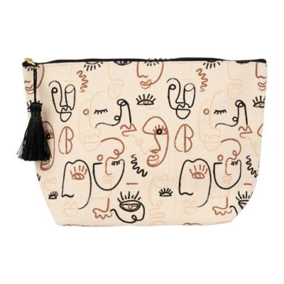 Pochette Visage ARTY Beige Noir 26X8X17 cm Coton 